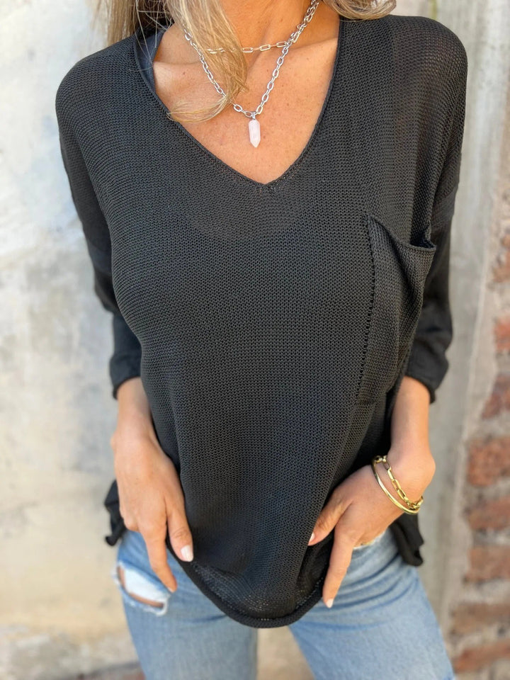 Pull-over V à col en V pour femmes avec poche pratique Lune London