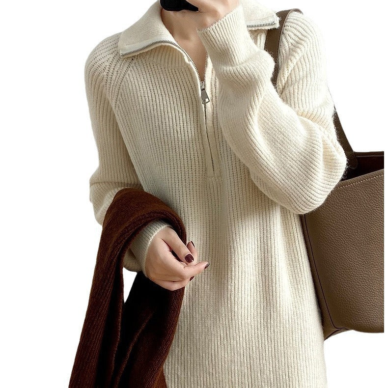 Women's Knit Dress with Zipper and Ribbed Texture Lune London