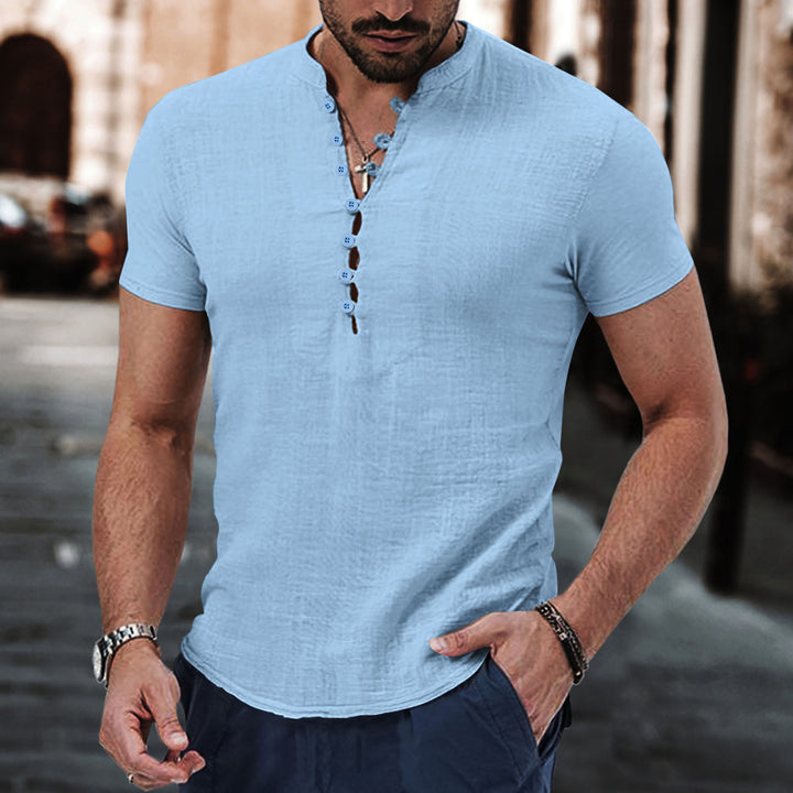 Men's Casual Short Sleeve Structured Henley Top Chic and Stylish