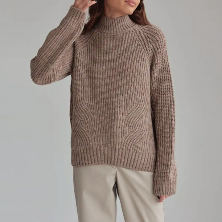 Knit sweater for women with high collar and decorative wave pattern Lune London