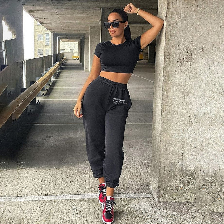 Ladies High Waist Graphic Jogging Pants Lune London