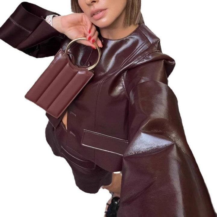 Fashion faux leather jacket for women in a classic style with large pockets Lune London