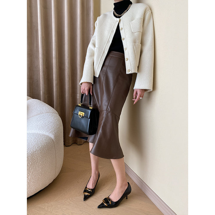 Ladies Elegant Leather Skirt with Flared Cut Chic & Stil