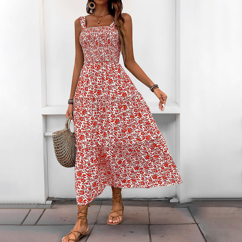 Chic Floral Print Smocked Maxi Dress for Women