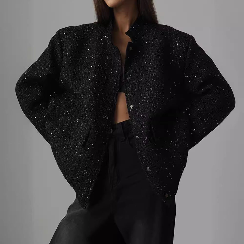 Ladies glamorous sparkling jacket with oversized fit and trendy pockets Lune London