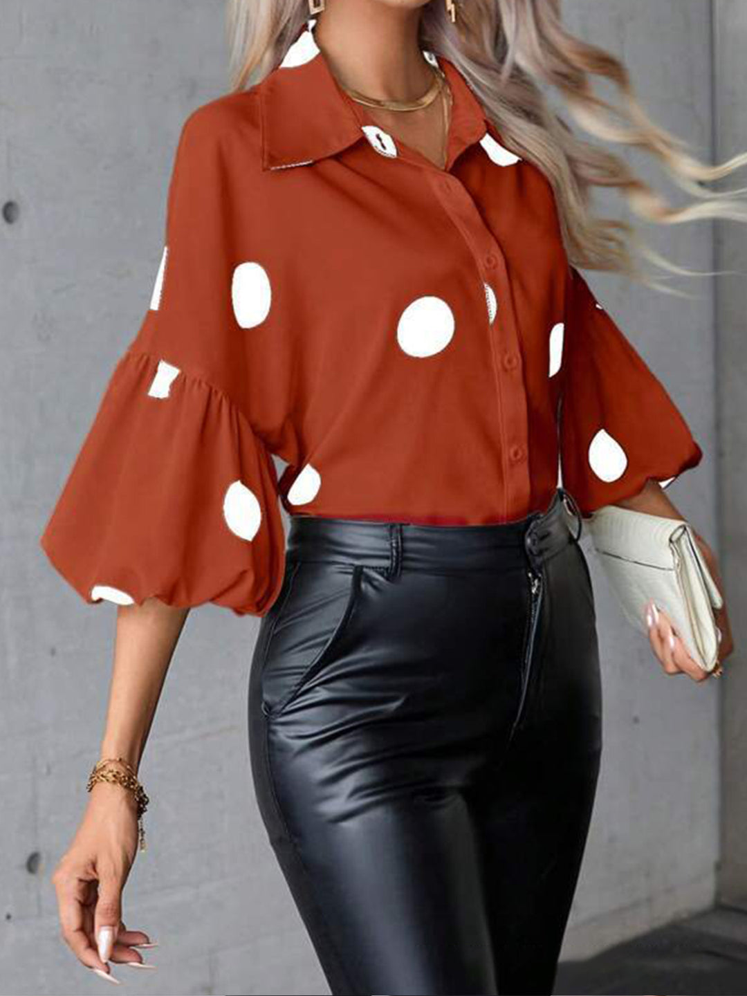 Women's blouse with a polka dot pattern all over and voluminous sleeves Lune London