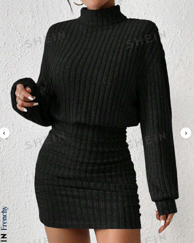 Knit dress for women with high neck and ribbed texture Lune London