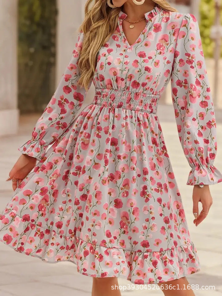 Floral print mini dress for women with voluminous sleeves and an elastic waist Lune London