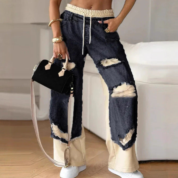 Femme Jogger Denim Détérioré Urbain Chic & Stil