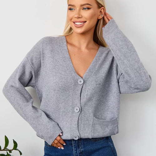Ladies cozy cardigan with V-neck and practical pockets Lune London