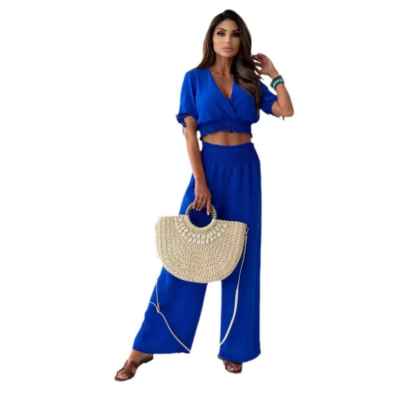 Lune London women's cropped smocking top set and wide pants