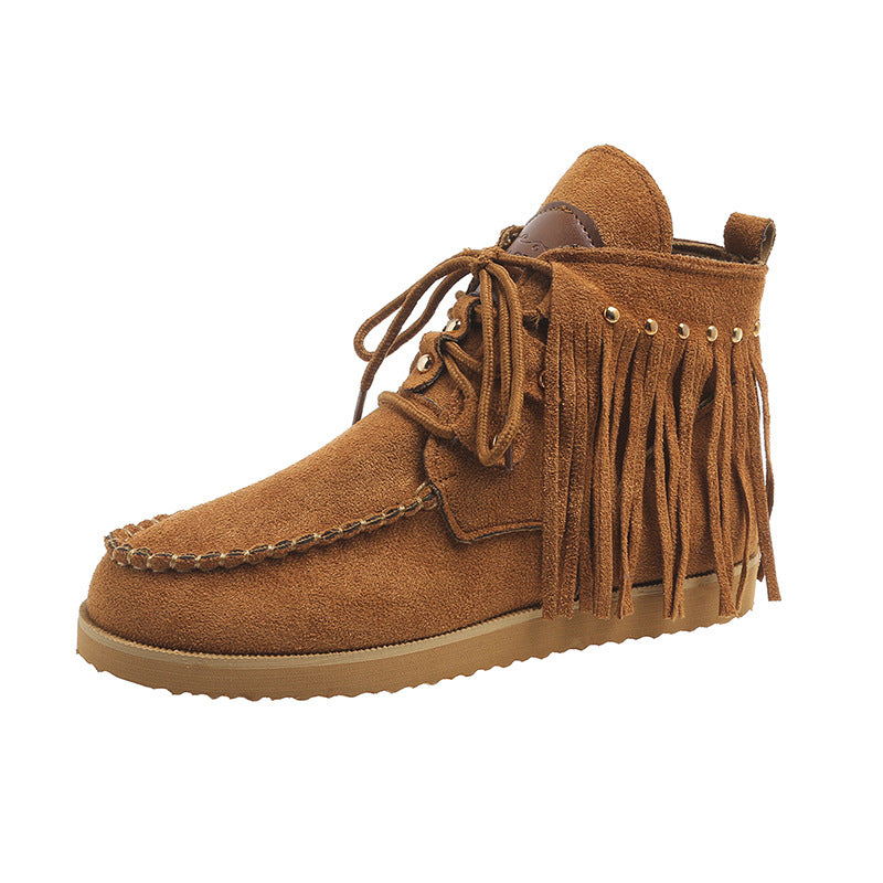 Ladies moccasins with fringes and golden accents Lune London
