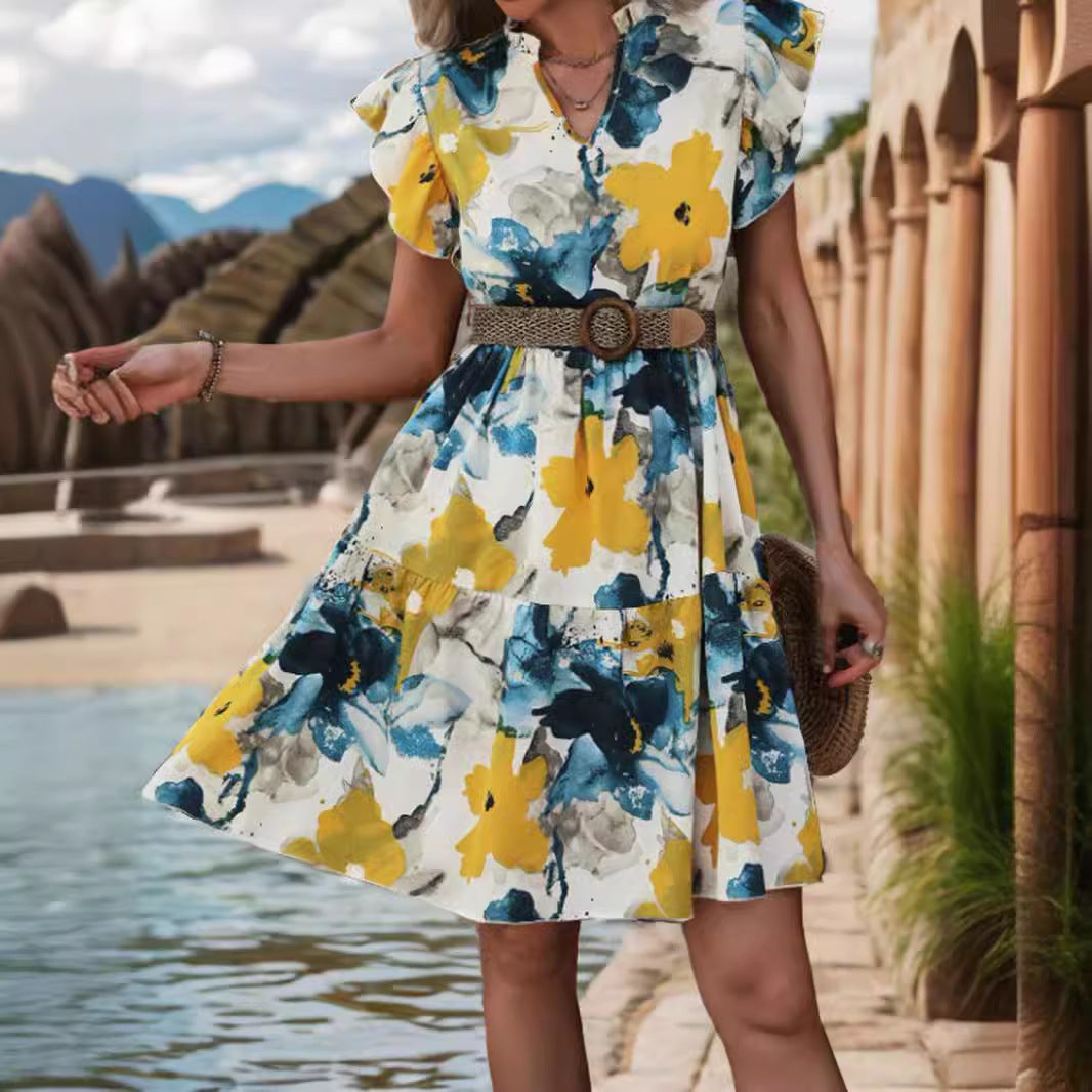 Women Ruffles Floral Dress A-line Lune London