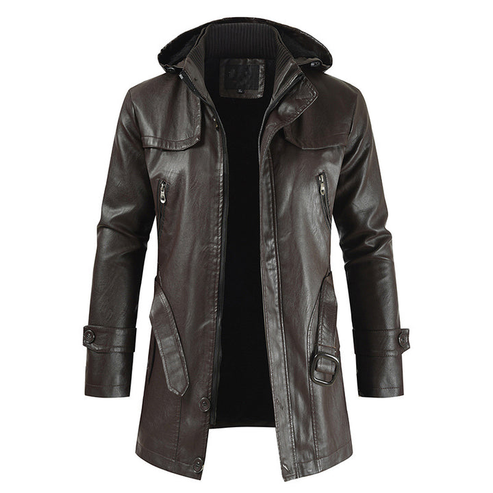 Modern leather jacket for men with hood Lune London