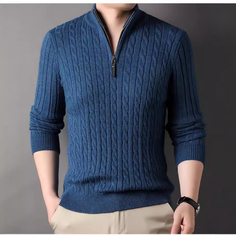 Men's sweater with zip and embossed cable pattern Lune London