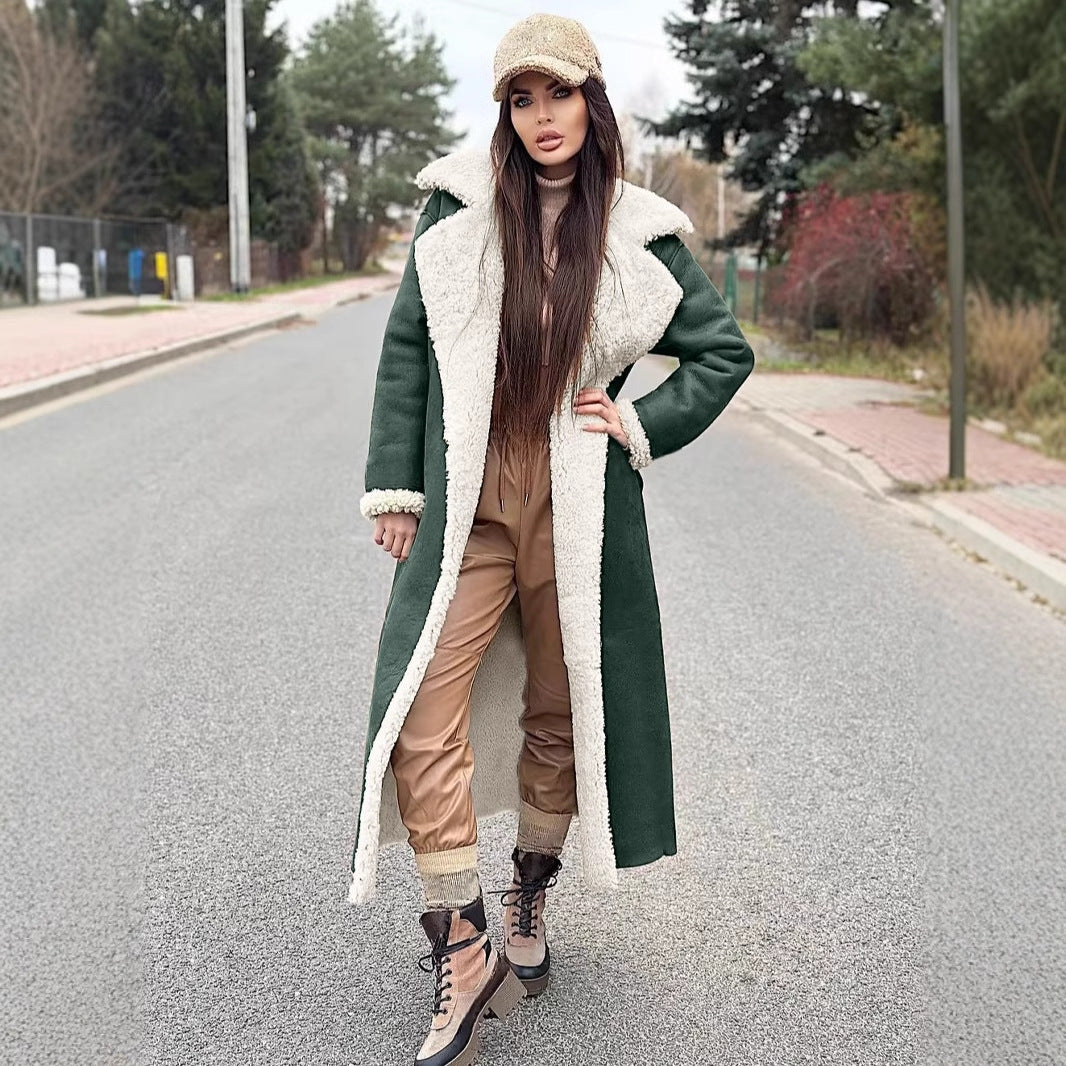 Ladies Long Fleece Coat with Turn-Down Collar Lune London