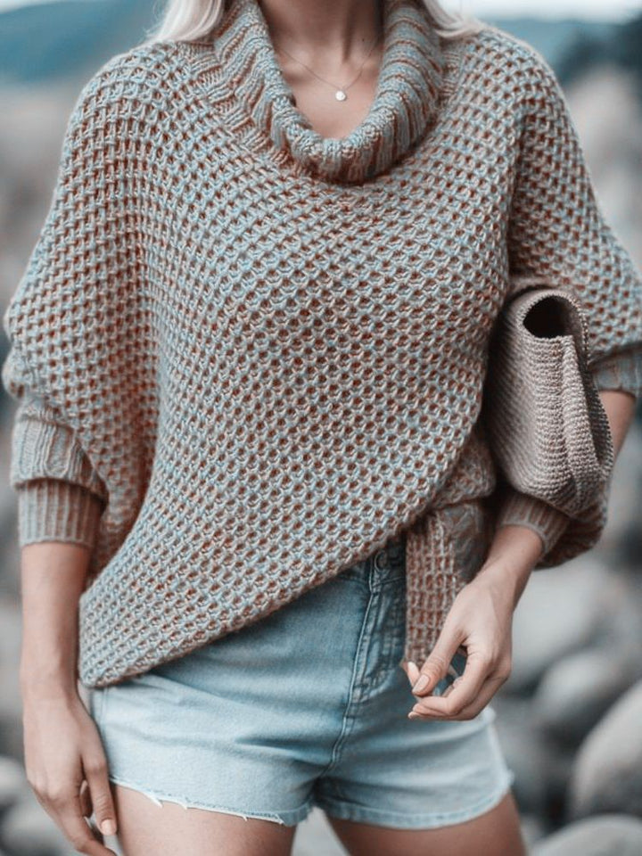 Pull en tricot décontracté pour femmes avec col montant et design texturé Chic & Stil