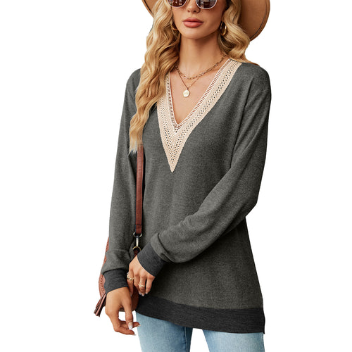 Viscose sweater for women with a playful V-neckline and delicate crochet accents Lune London
