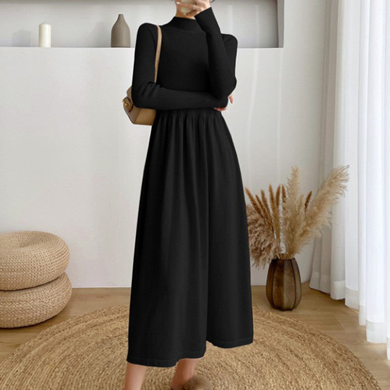 Robe midi élégante pour femmes avec taille élastique et manches longues Chic & Stil