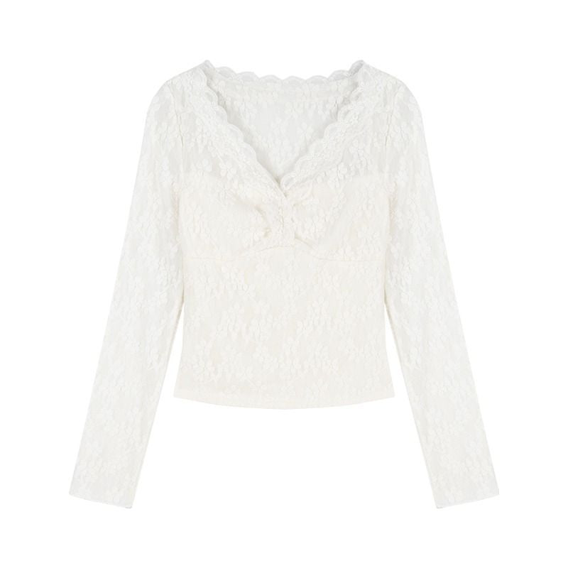 Women's lace blouse with V-neck and ruffle details Chic & Stil