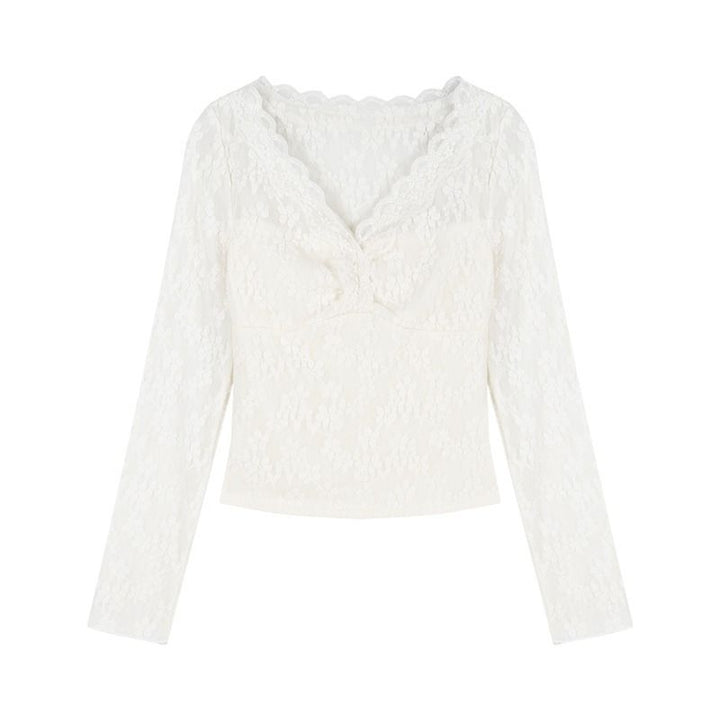 Women's lace blouse with V-neck and ruffle details Chic & Stil