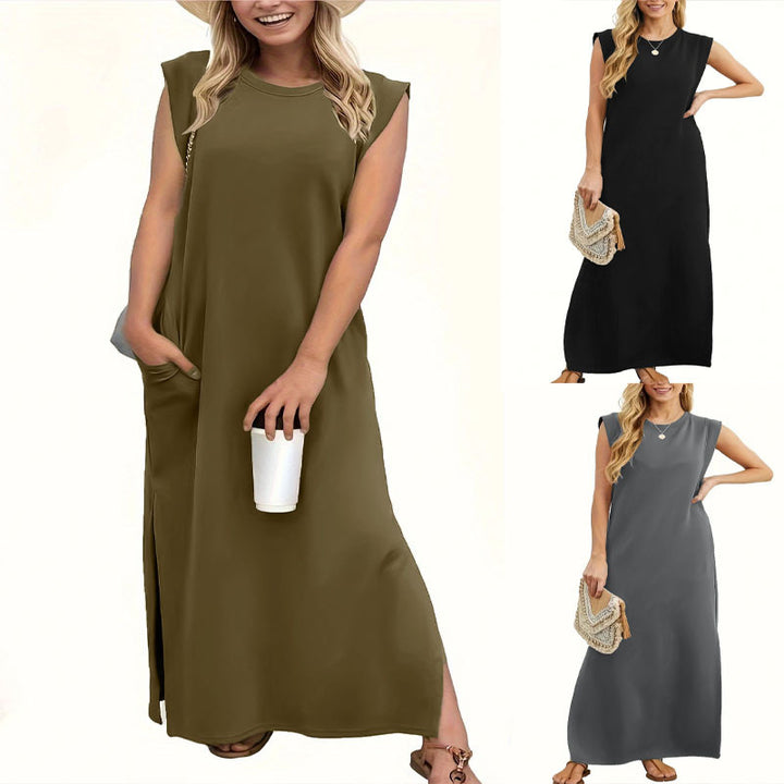 Maxi dress for women with clean lines and modern details on the shoulders Lune London