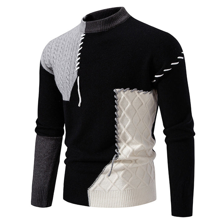 Trendy knitted sweater for men with a creative design in cable knit and color blocking Lune London