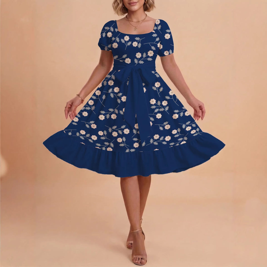 Women's floral dress with adjustable belt and voluminous sleeves Lune London