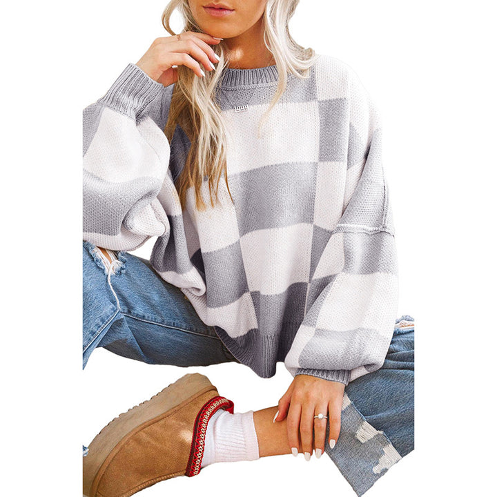 Oversized sweater for women with a tartan pattern and voluminous sleeves Lune London