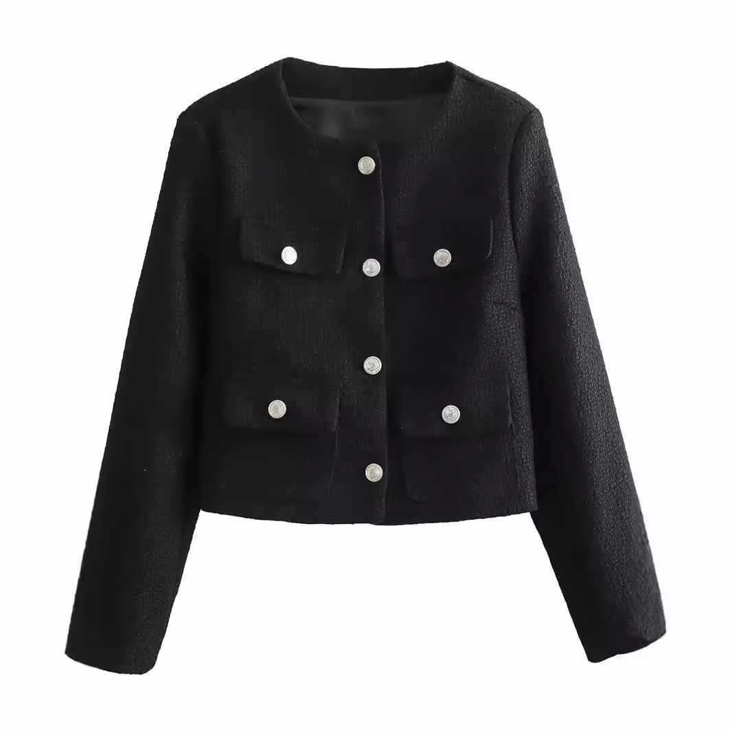 Fashionable tweed jacket for women with golden buttons and practical pockets Lune London