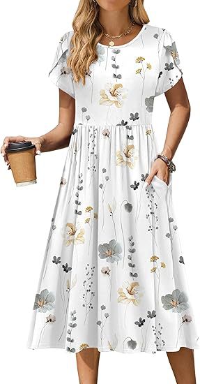 Midi dress for women with round neck and practical pockets Lune London