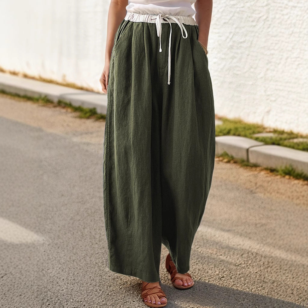Loose linen pants for women with elastic waistband and stylish drawstring Lune London