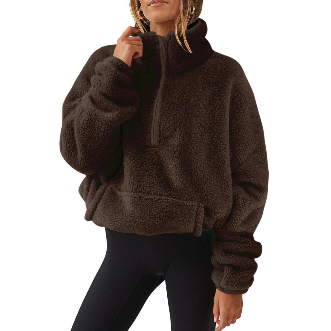 Ladies Cozy Fleece Sweater with High Collar and Zip Lune London
