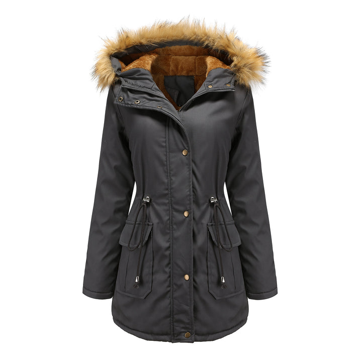 Ladies warm outdoor parka with removable hood and luxurious faux fur Lune London