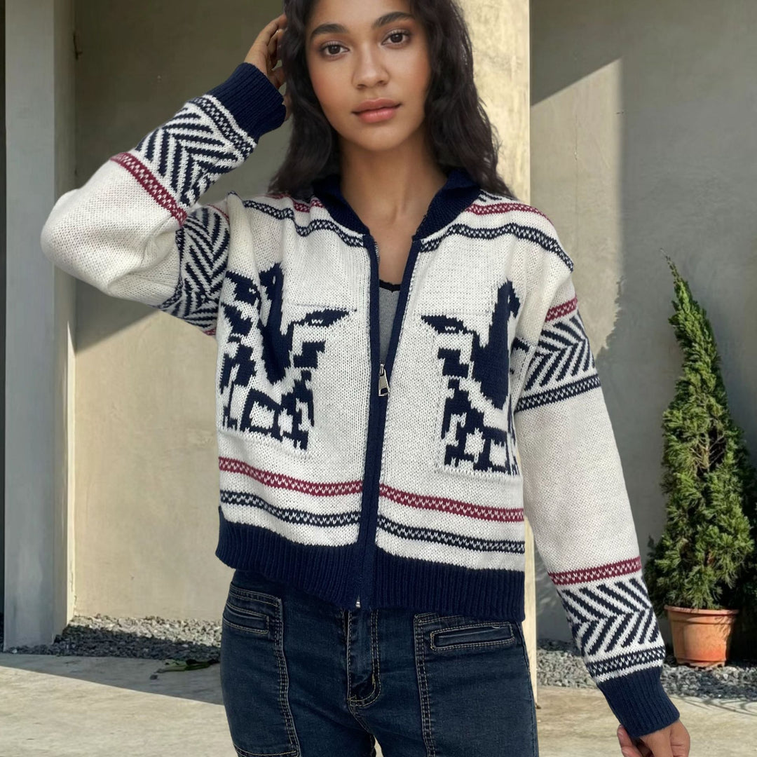 Ladies trendy knitted cardigan with contrasting patterns Lune London