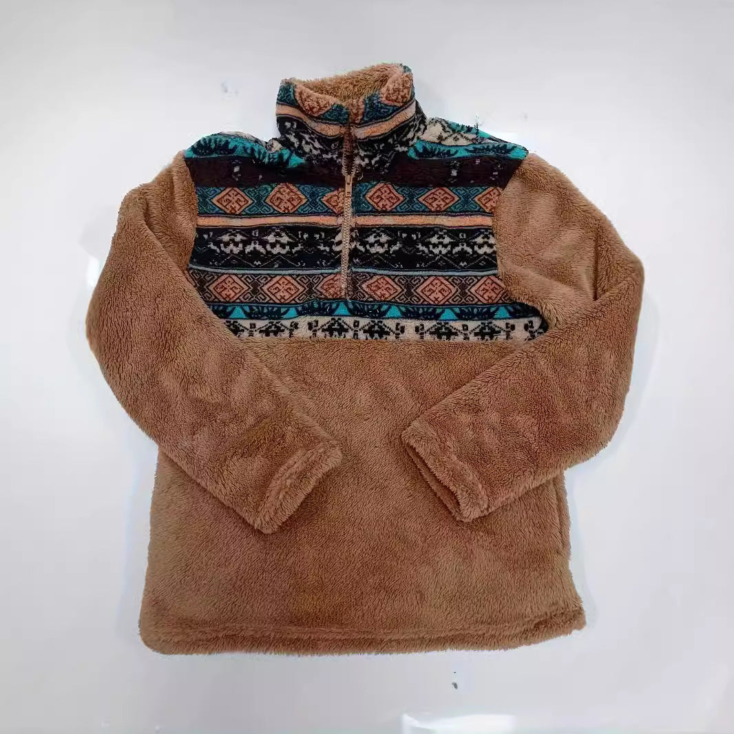Fleece pullover for women with floral pattern and practical half-zip Lune London