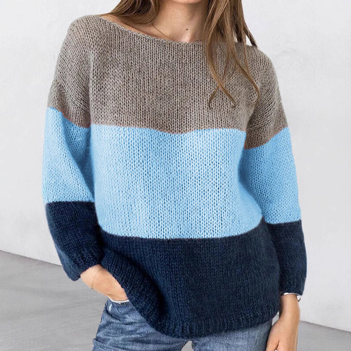 Casual striped sweater for women with wide neckline Lune London