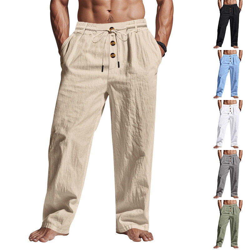 Comfortable and airy linen pants for men with elastic waistband and practical pockets Lune London