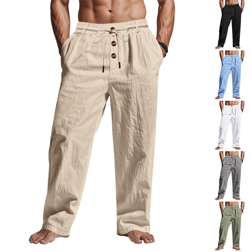 Comfortable and airy linen pants for men with elastic waistband and practical pockets Lune London