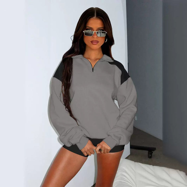 Ladies Sports Sweatshirt with High Collar and Zipper Lune London
