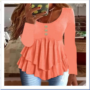 Long sleeve women's blouse with layered design and decorative button details Lune London