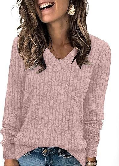 Knit sweater for women with V-neck and structured ribbed design Lune London
