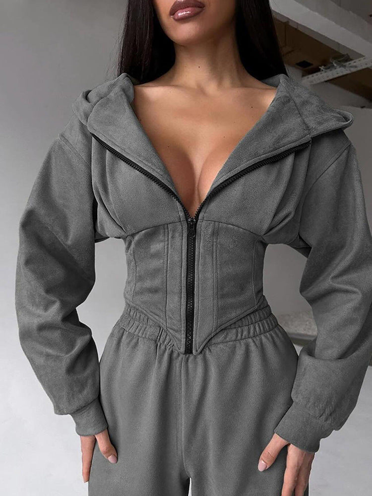 Sporty jumpsuit for women with zipper and high collar Lune London