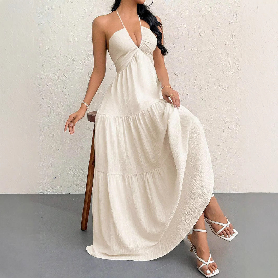 Maxi strap dress for ladies with ruffles Lune London