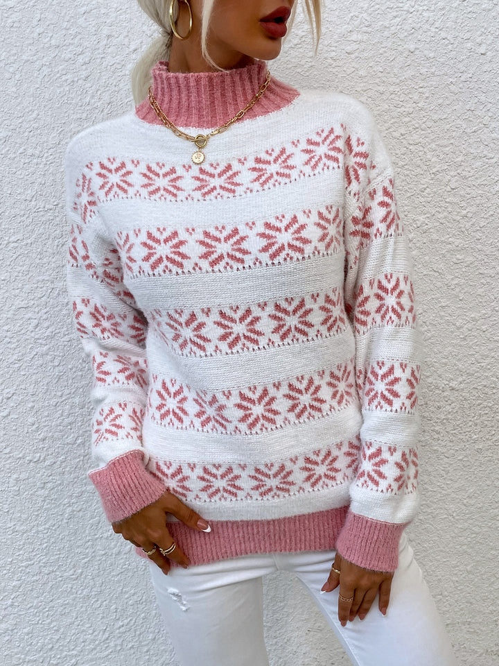 Knit sweater for women with winter pattern and high collar Lune London