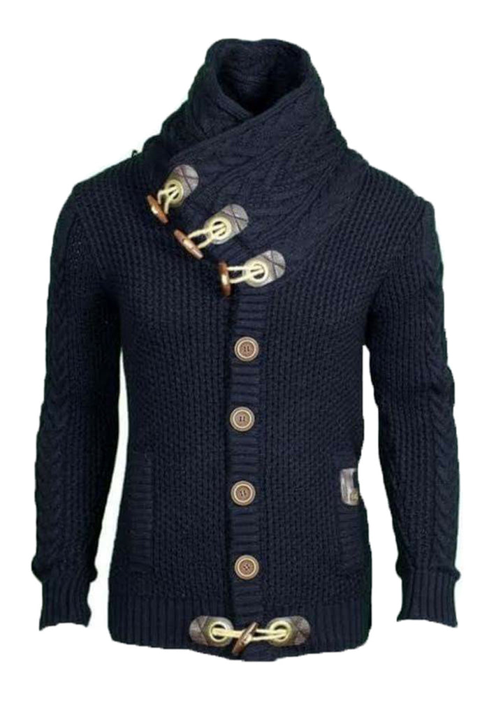 Men's knitted jacket with asymmetrical collar and single button design Lune London