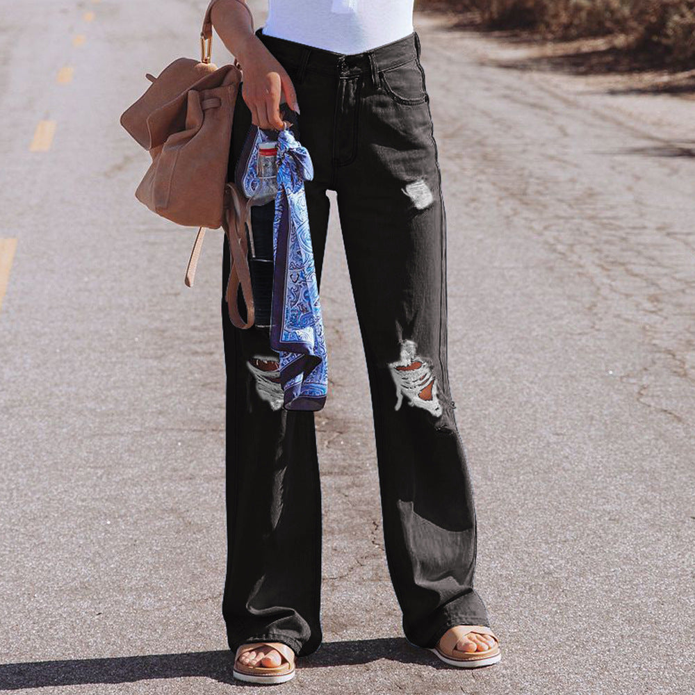 Flared jeans for women in a trendy Destroyed style with high waist Lune London