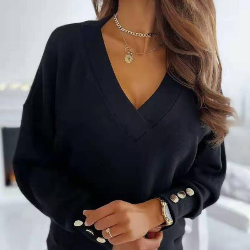 Women Casual V-neck Sweater with Button Details Lune London