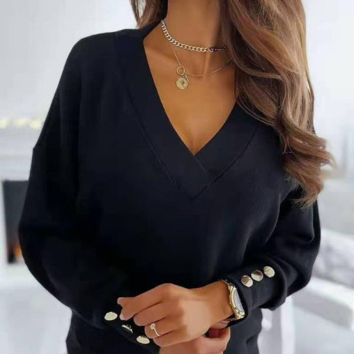 Women Casual V-neck Sweater with Button Details Lune London