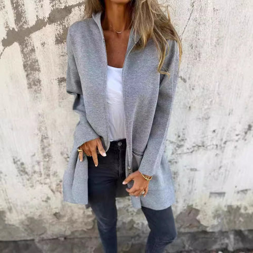 Ladies Long Modern Jacket with Side Zipper Lune London